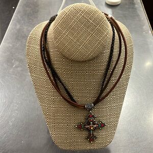 16 inch FAITH  jewelry necklace. Brown leather.